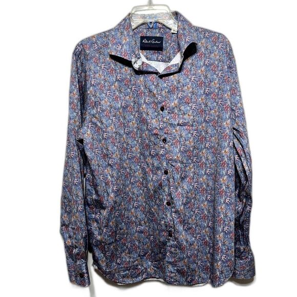 Robert Graham Shirt Modern Americana Tailored Fit Blue Button Flip Cuff Dress XL - Picture 1 of 11